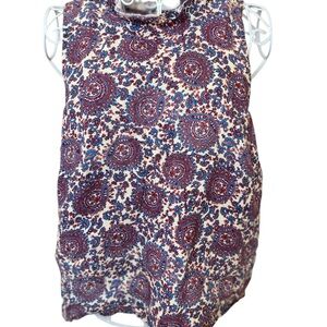 J Crew Ruffle Neck Sleeveless Linen Fleur Blouse Red, white, blue Size Medium